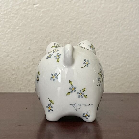 Vintage Piggy Bank With Stopper, Forget Me Not 1989 Hand Painted Signed - Picture 3 of 12